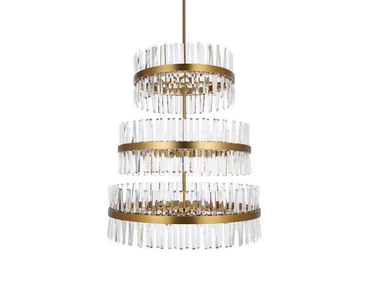 36 Inch 3 Tiers Crystal Round Chandelier Light In Satin Gold