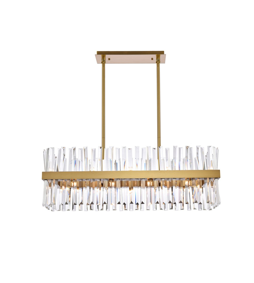 36 Inch Crystal Rectangle Chandelier Light In Satin Gold by Elegant Lighting