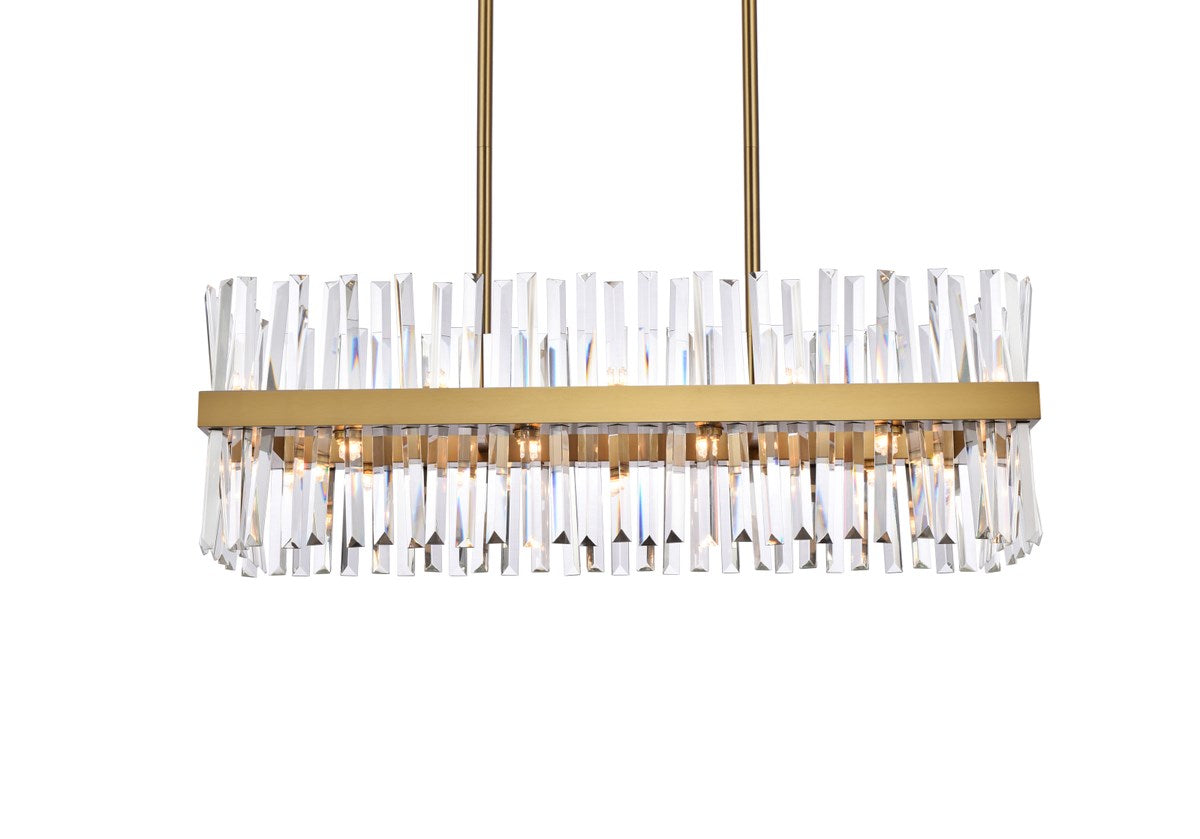 36 Inch Crystal Rectangle Chandelier Light In Satin Gold