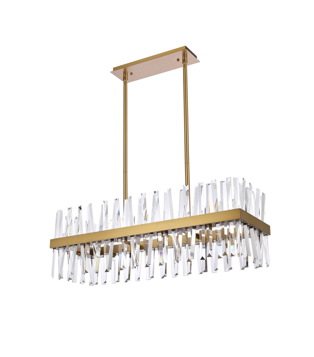 36 Inch Crystal Rectangle Chandelier Light In Satin Gold