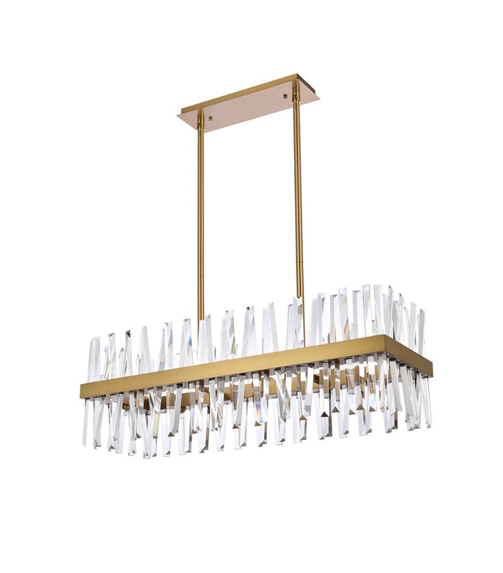 36 Inch Crystal Rectangle Chandelier Light In Satin Gold