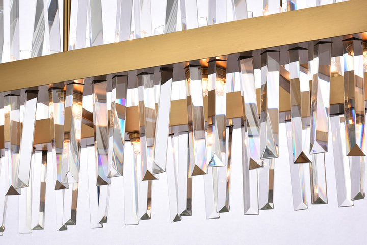 36 Inch Crystal Rectangle Chandelier Light In Satin Gold