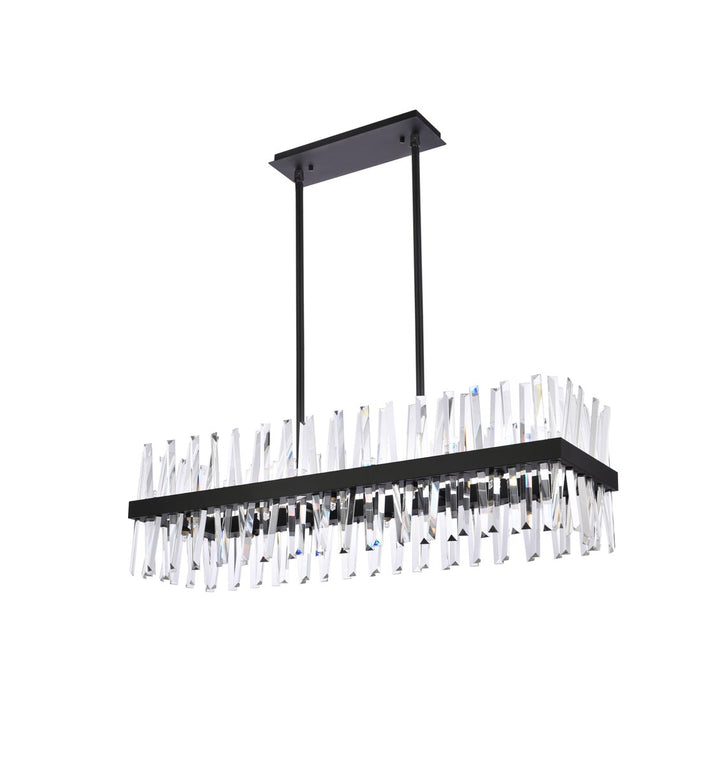 42 Inch Crystal Rectangle Chandelier Light In Black