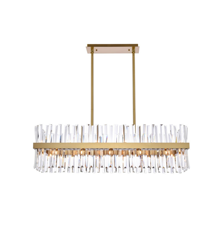42 Inch Crystal Rectangle Chandelier Light In Satin Gold by Elegant Lighting