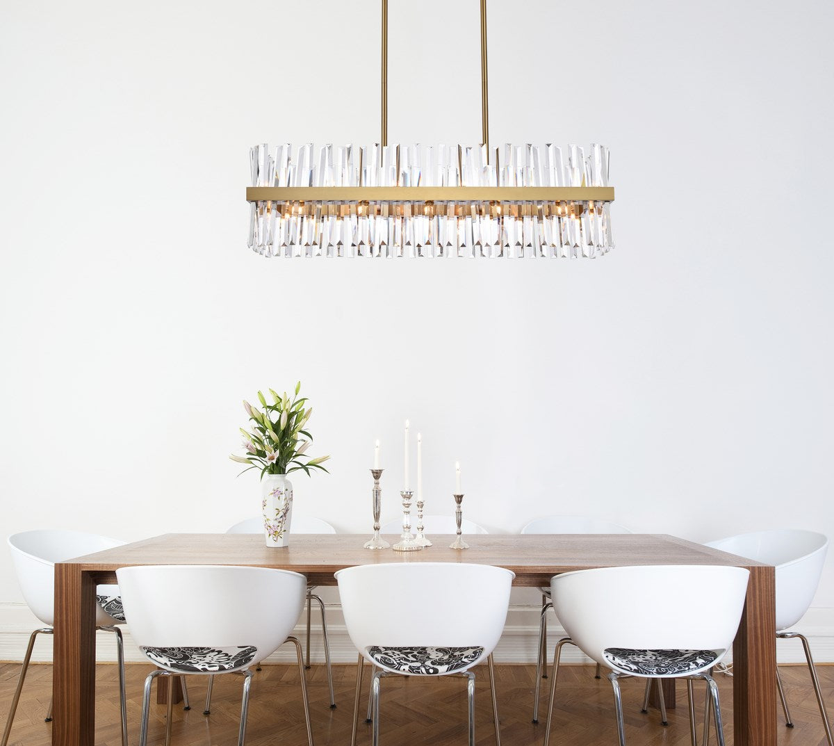 42 Inch Crystal Rectangle Chandelier Light In Satin Gold