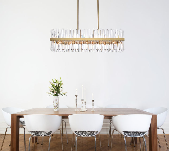 42 Inch Crystal Rectangle Chandelier Light In Satin Gold