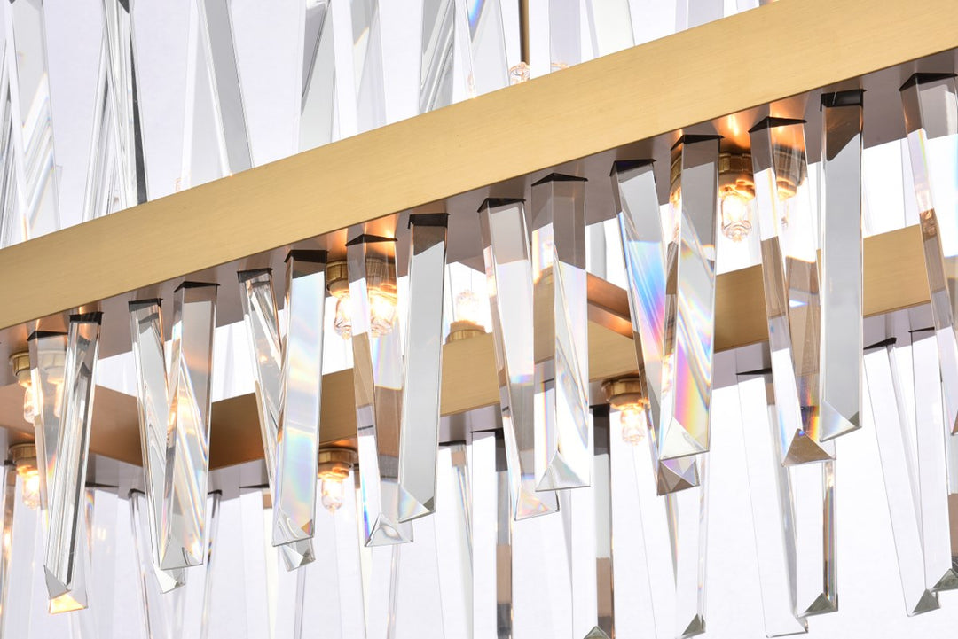 42 Inch Crystal Rectangle Chandelier Light In Satin Gold
