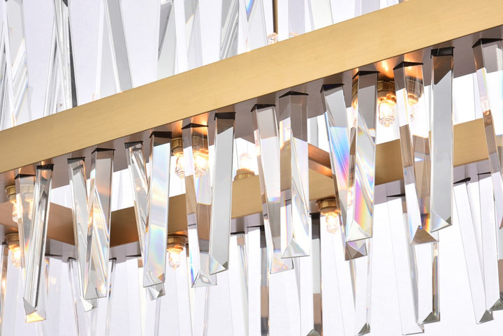 42 Inch Crystal Rectangle Chandelier Light In Satin Gold