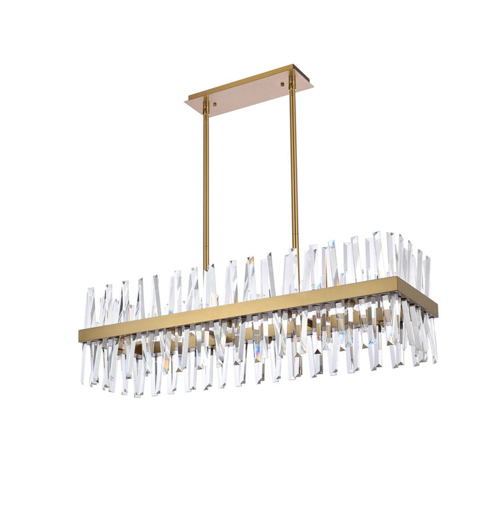 42 Inch Crystal Rectangle Chandelier Light In Satin Gold