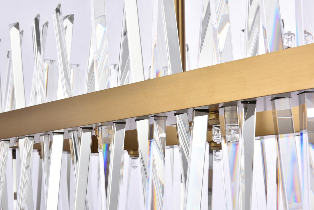 42 Inch Crystal Rectangle Chandelier Light In Satin Gold