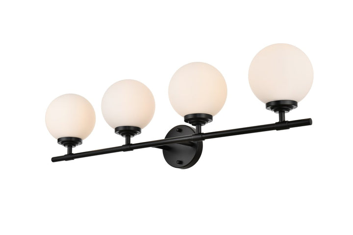 4 Light Black And Frosted White Bath Sconce