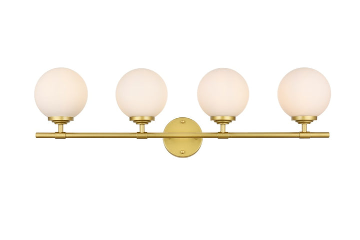 4 Light Brass And Frosted White Bath Sconce by Living District