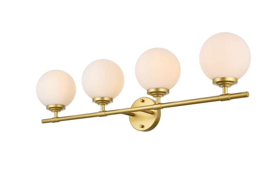 4 Light Brass And Frosted White Bath Sconce