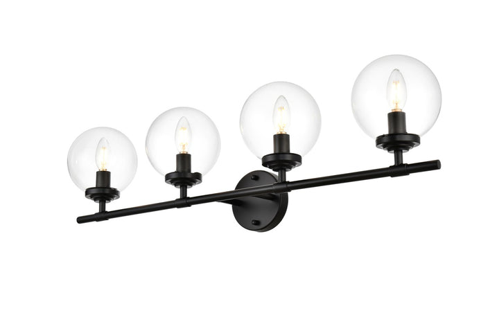 4 Light Black And Clear Bath Sconce