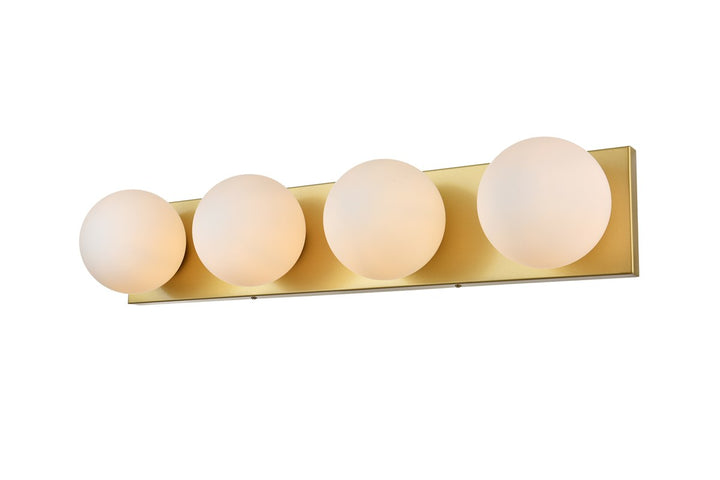 4 Light Brass And Frosted White Bath Sconce
