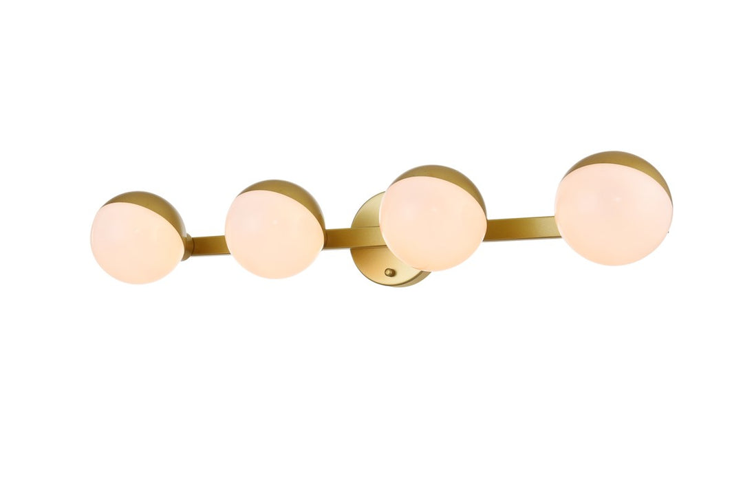 4 Light Brass And Frosted White Bath Sconce