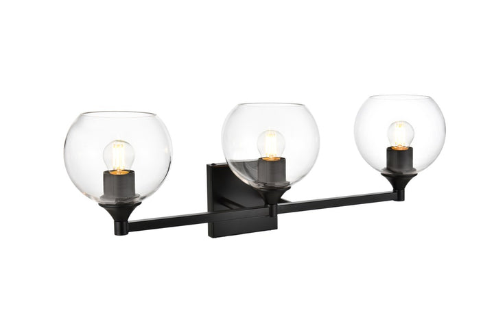 3 Light Black And Clear Bath Sconce