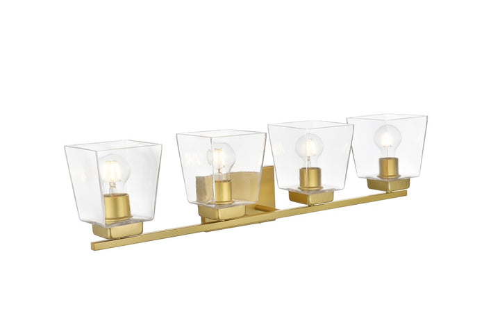 4 Light Brass And Clear Bath Sconce