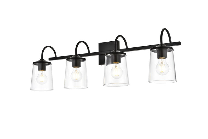 4 Light Black And Clear Bath Sconce