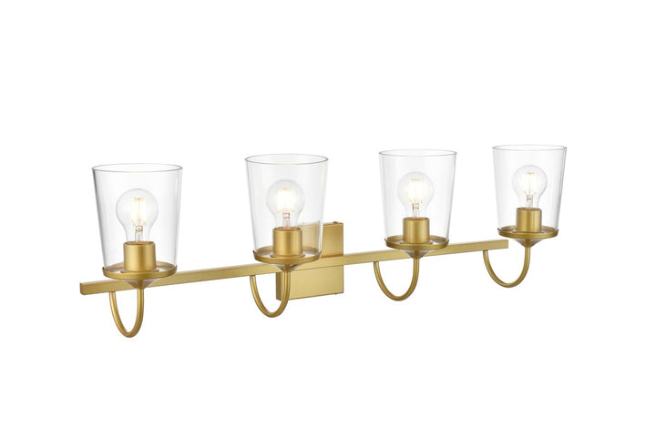 4 Light Brass And Clear Bath Sconce