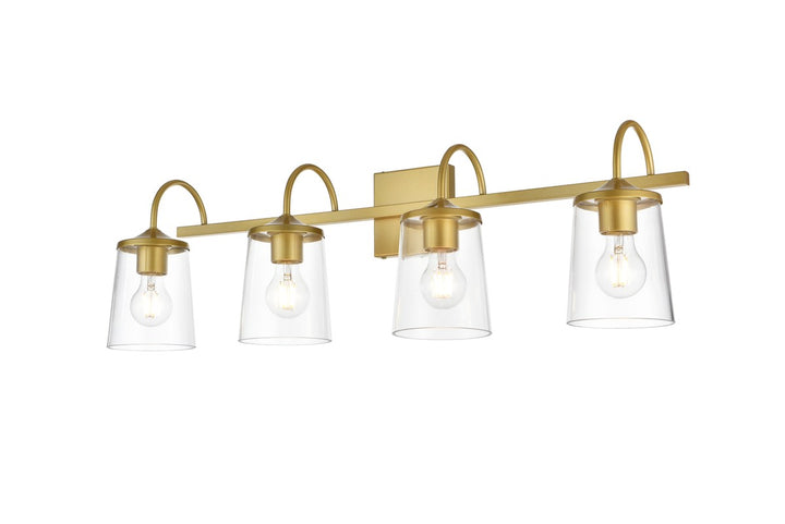 4 Light Brass And Clear Bath Sconce