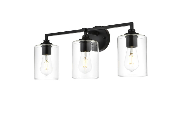 3 Light Black And Clear Bath Sconce
