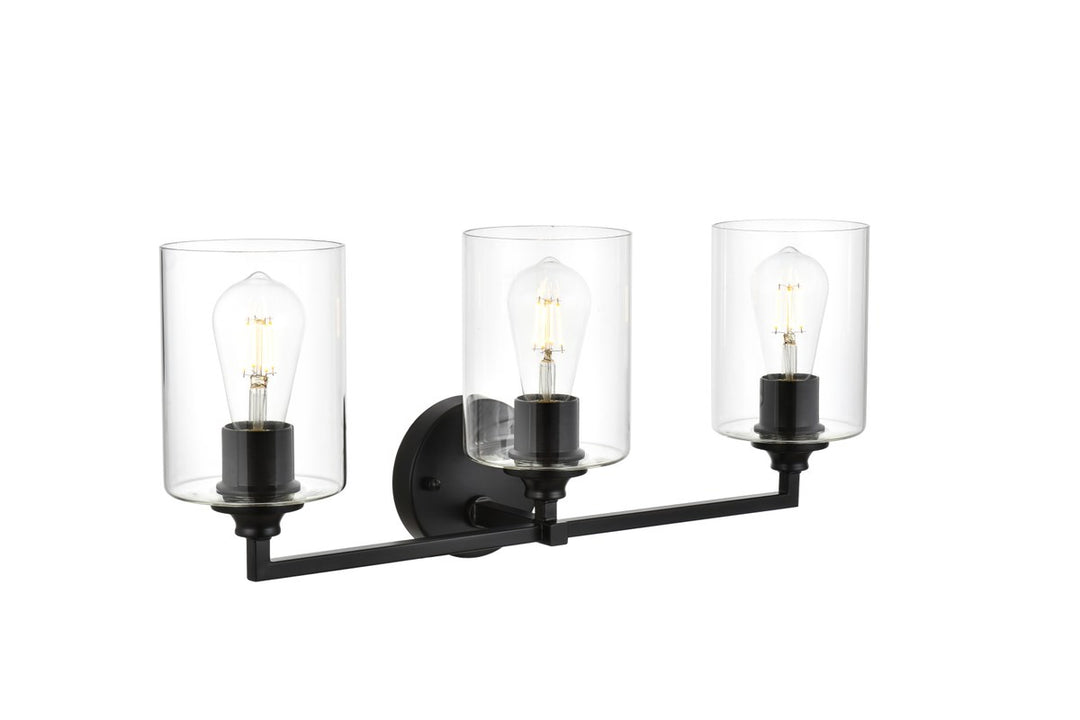 3 Light Black And Clear Bath Sconce