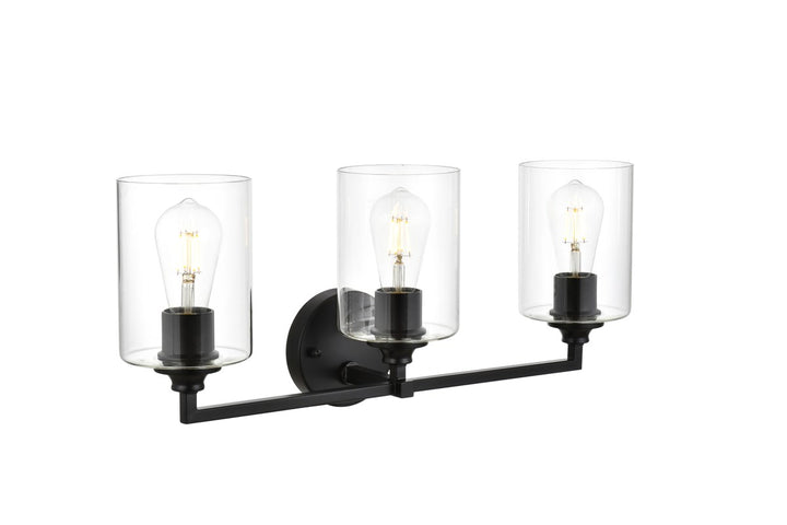 3 Light Black And Clear Bath Sconce