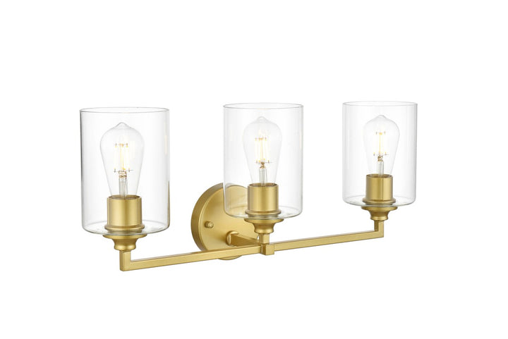 3 Light Brass And Clear Bath Sconce