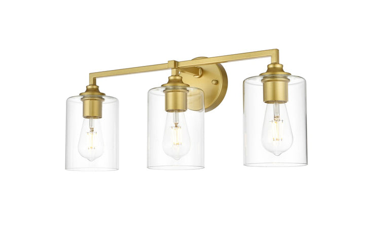 3 Light Brass And Clear Bath Sconce