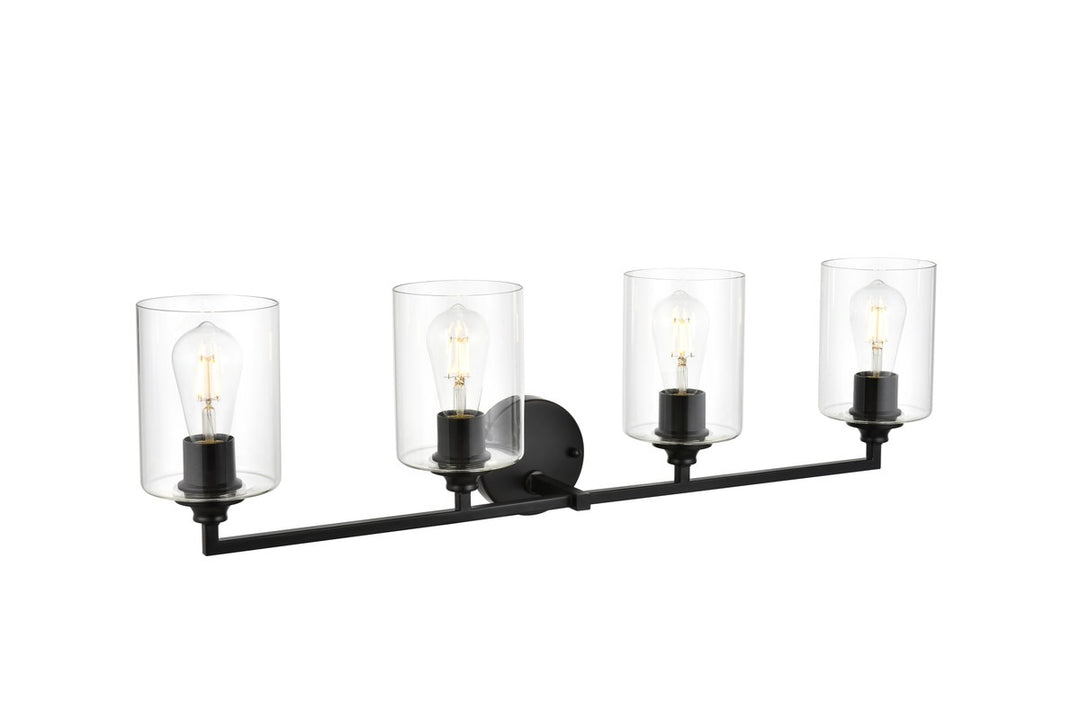 4 Light Black And Clear Bath Sconce