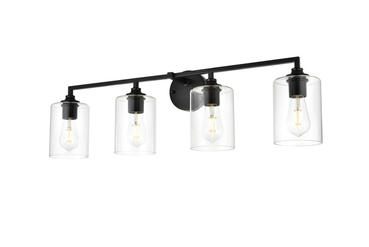4 Light Black And Clear Bath Sconce