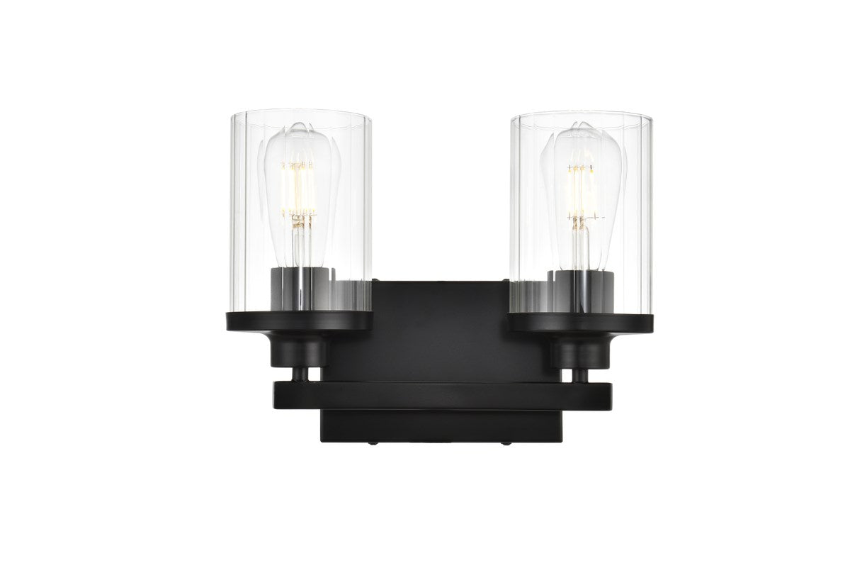 2 Light Black And Clear Bath Sconce by Living District