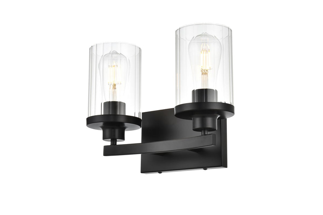 2 Light Black And Clear Bath Sconce