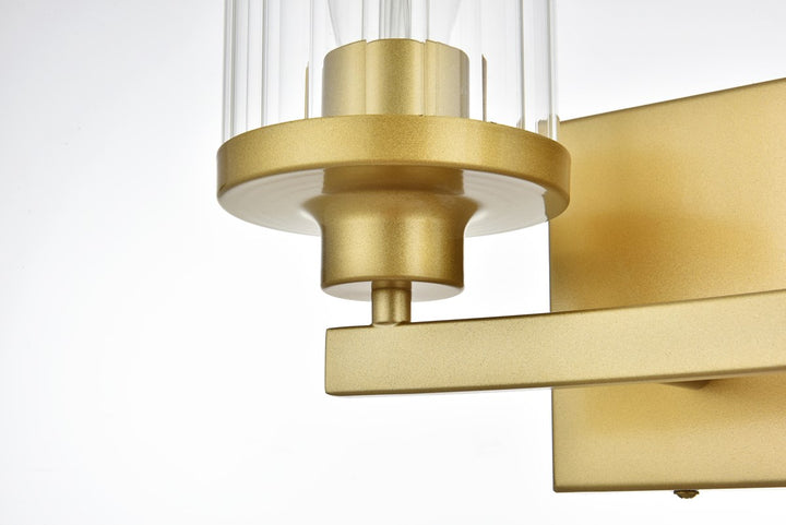 2 Light Brass And Clear Bath Sconce