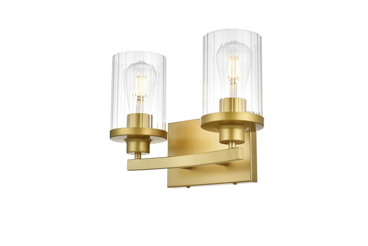 2 Light Brass And Clear Bath Sconce