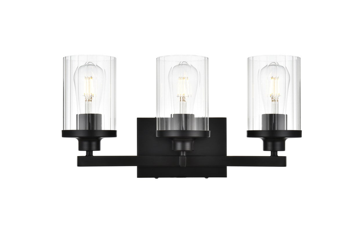 3 Light Black And Clear Bath Sconce by Living District