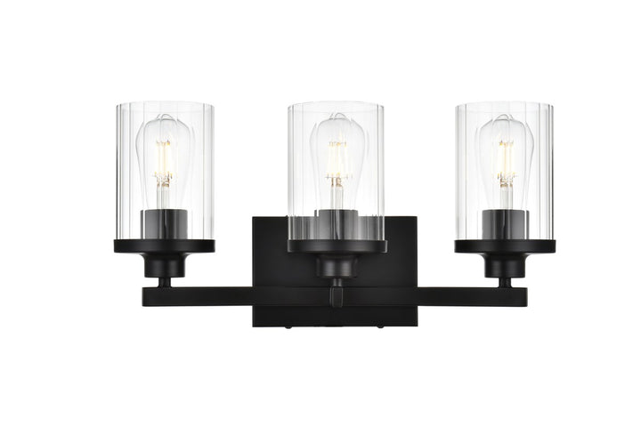 3 Light Black And Clear Bath Sconce by Living District