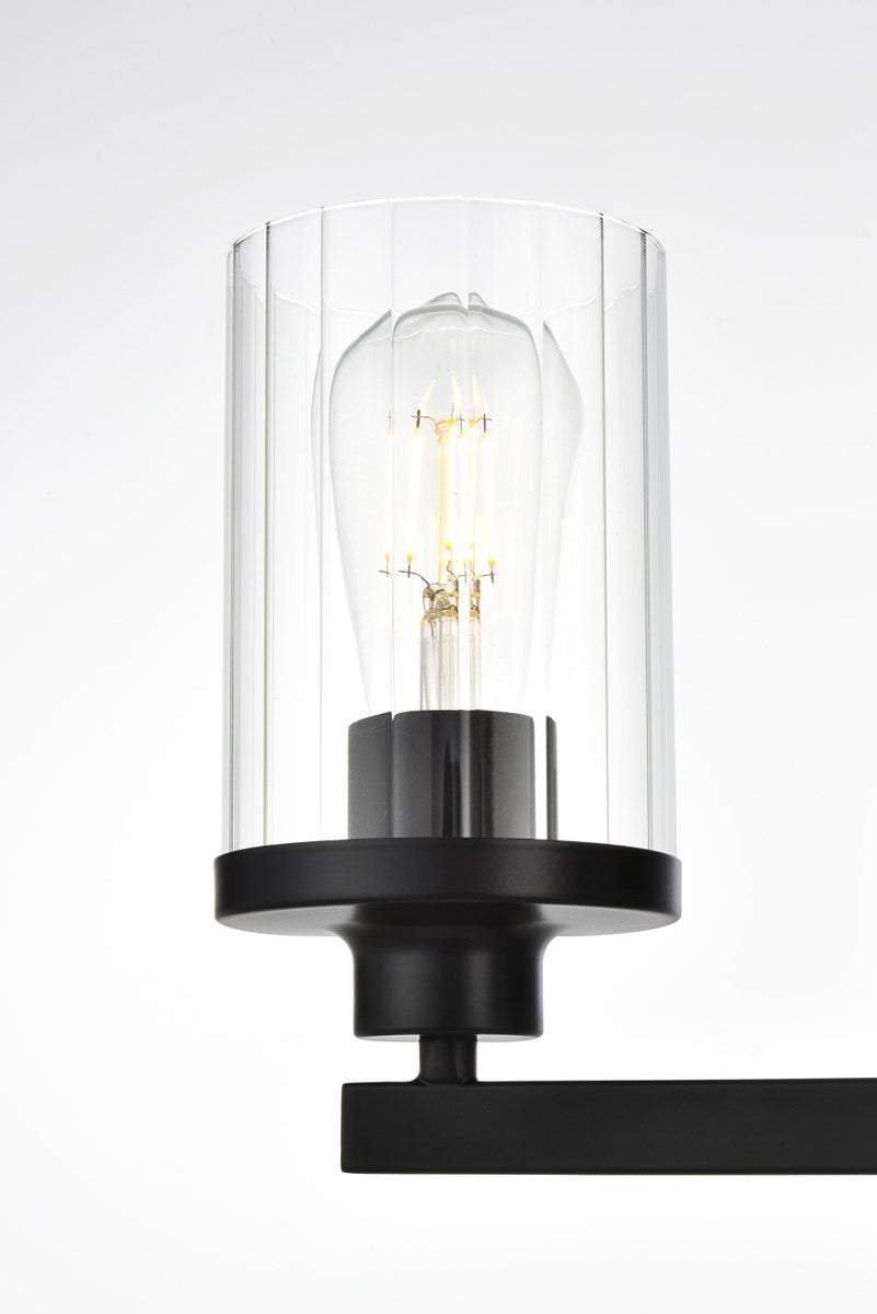 3 Light Black And Clear Bath Sconce