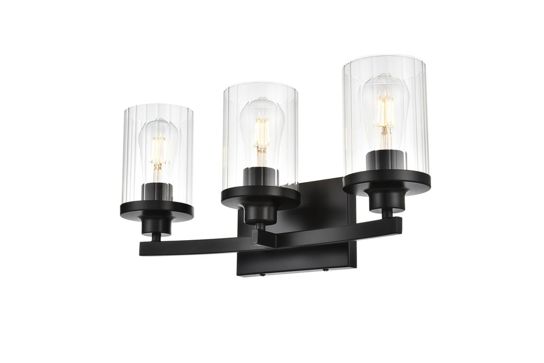 3 Light Black And Clear Bath Sconce