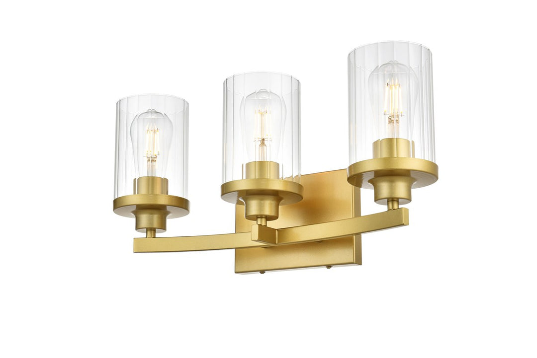 3 Light Brass And Clear Bath Sconce
