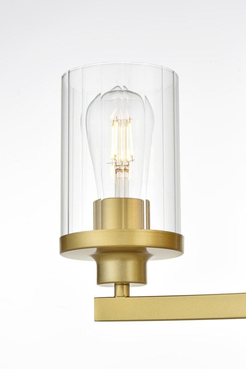3 Light Brass And Clear Bath Sconce