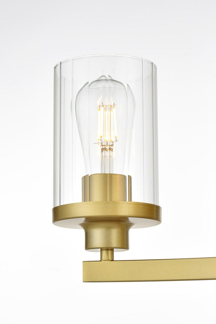 3 Light Brass And Clear Bath Sconce