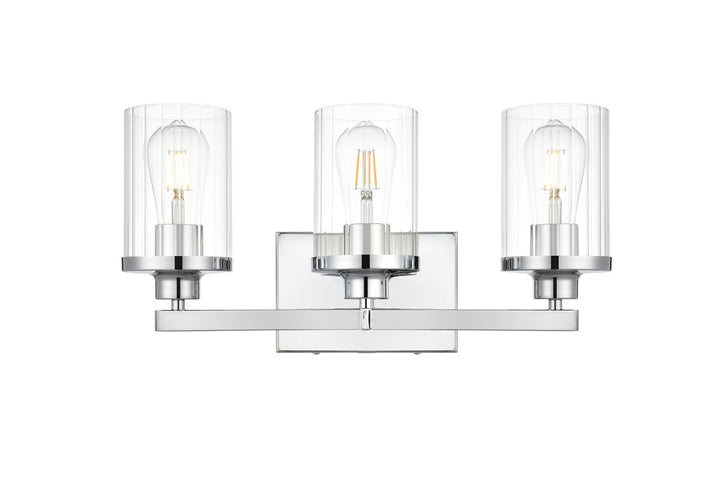 3 Light Chrome And Clear Bath Sconce by Living District