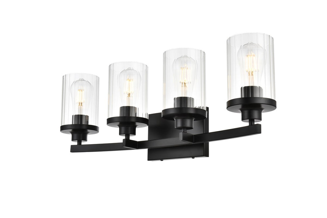 4 Light Black And Clear Bath Sconce