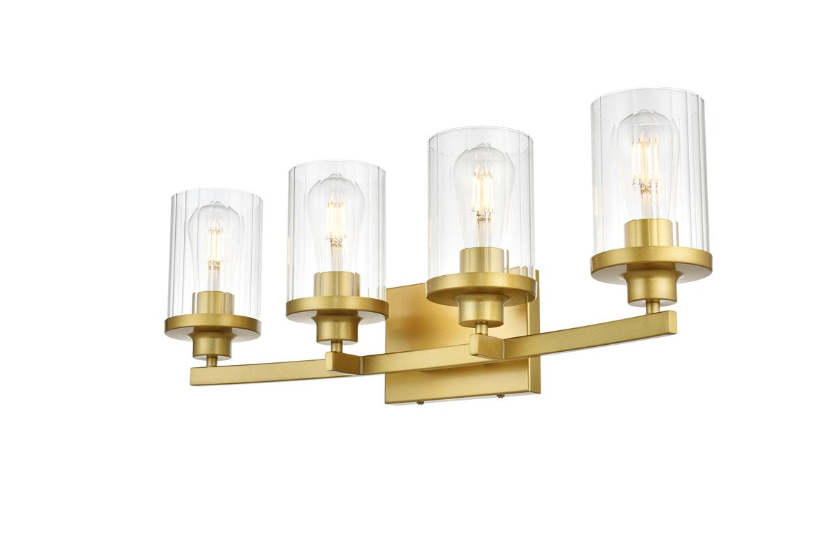 4 Light Brass And Clear Bath Sconce