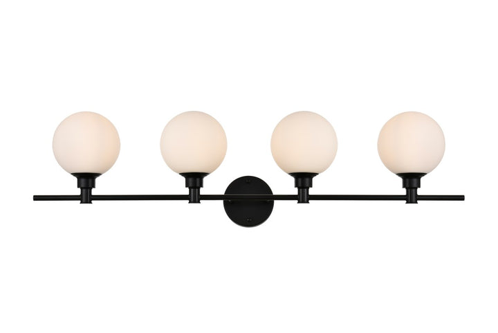 4 Light Black And Frosted White Bath Sconce by Living District
