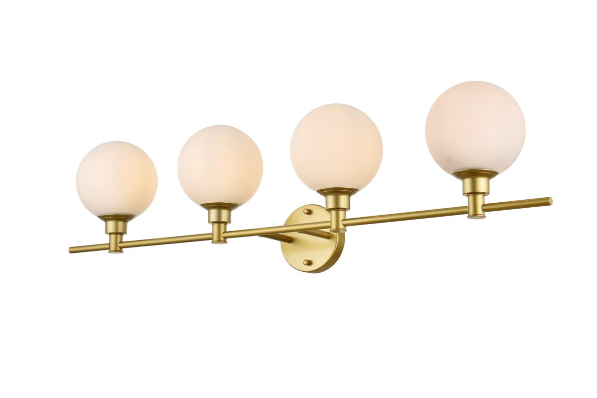 4 Light Brass And Frosted White Bath Sconce