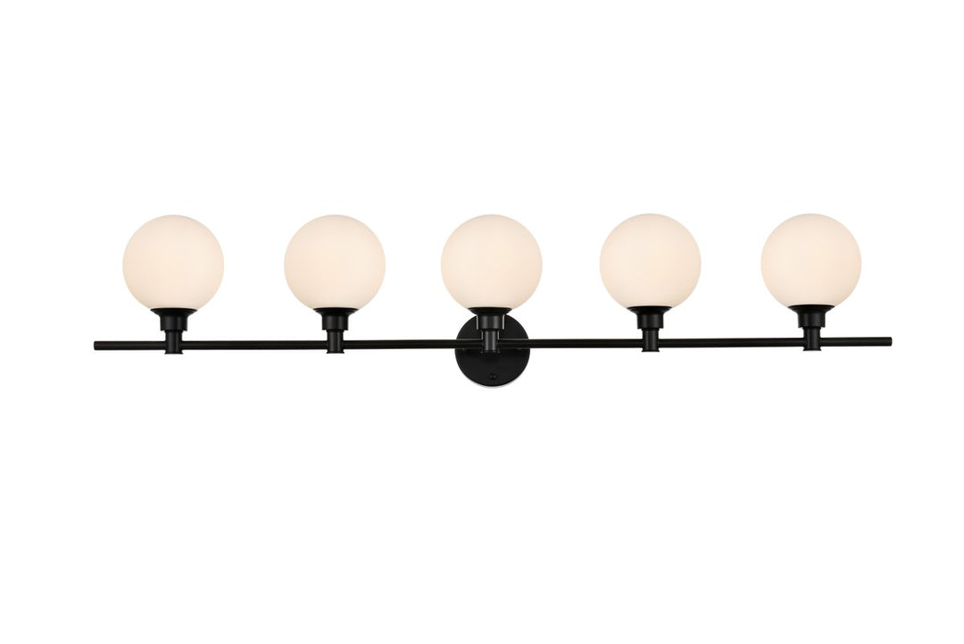 5 Light Black And Frosted White Bath Sconce by Living District
