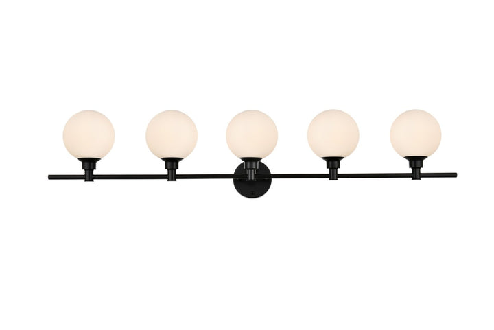 5 Light Black And Frosted White Bath Sconce by Living District